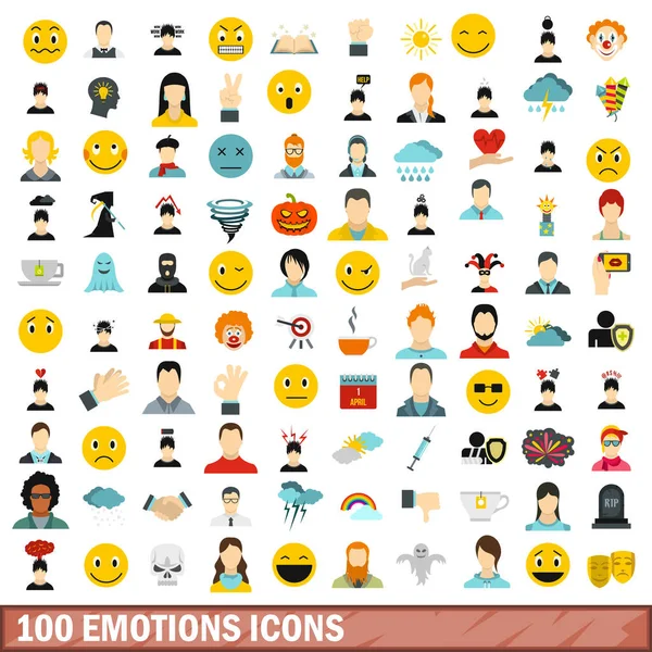 stock vector 100 emotions icons set, flat style