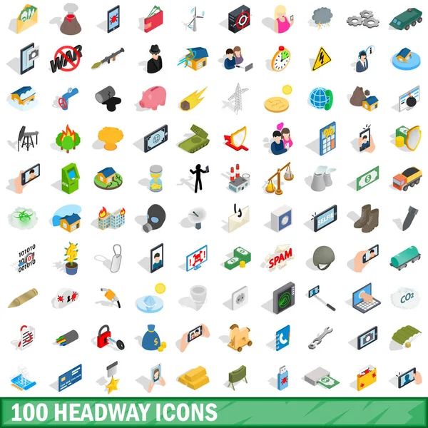 100 iconos de avance conjunto, estilo isométrico 3d — Vector de stock