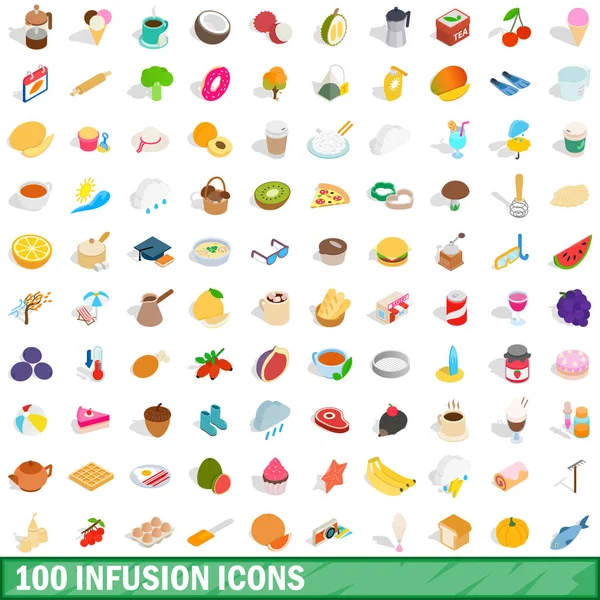 Conjunto de 100 iconos de infusión, estilo 3D isométrico — Vector de stock