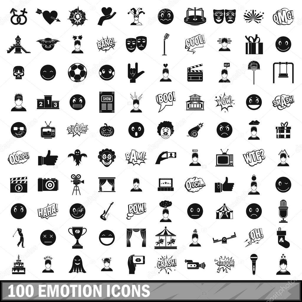 100 emotion icons set, simple style