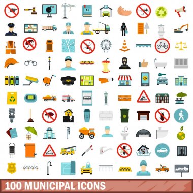 100 Belediye Icons set, düz stil