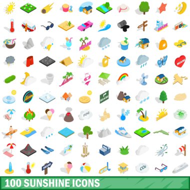 100 gün ışığı Icons set, izometrik 3d stili