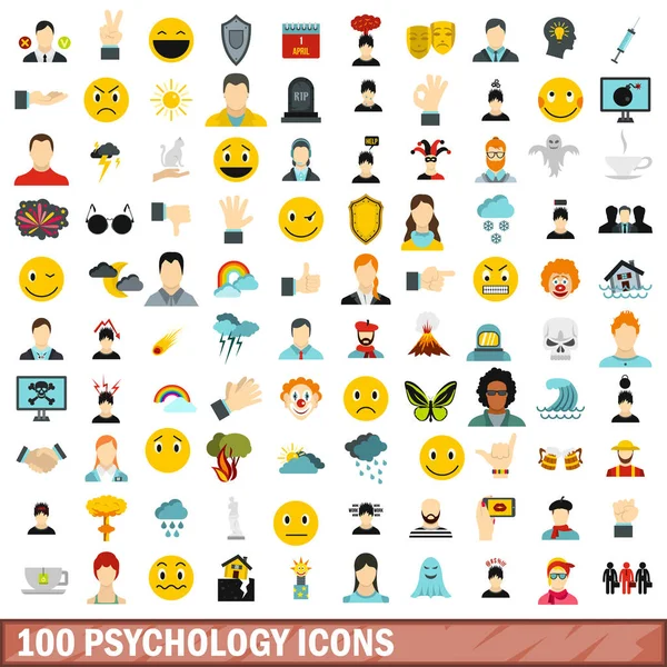 100 psykologi ikoner anger, platt stil — Stock vektor