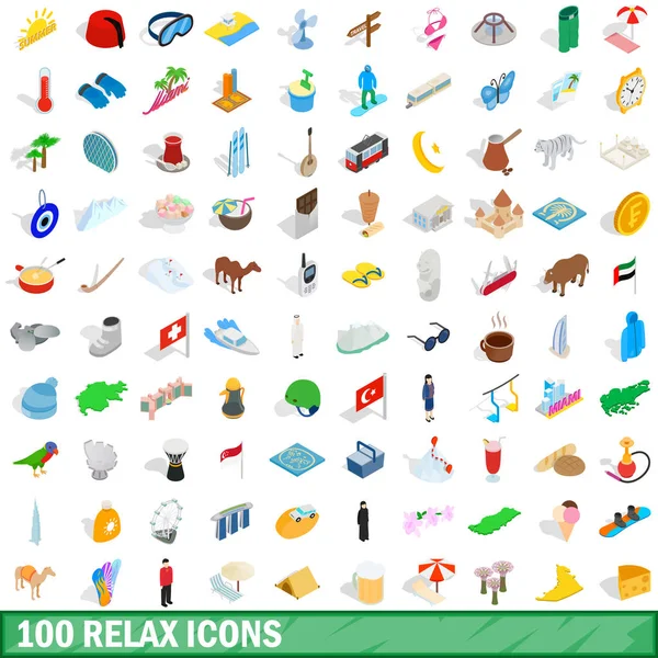 Conjunto de 100 iconos de relax, estilo isométrico 3d — Vector de stock