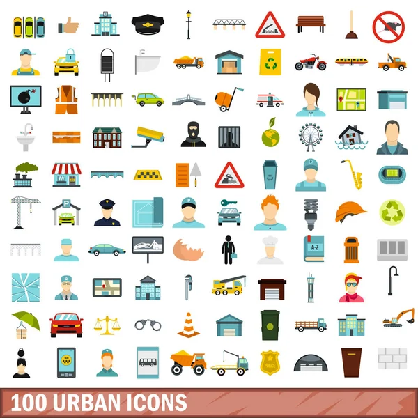 100 城市图标集，平面样式 — 图库矢量图片
