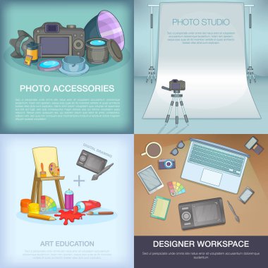 Fotoğraf ve sanat afiş kümesi, karikatür tarzı