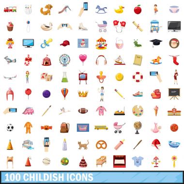 100 çocukça Icons set, karikatür tarzı