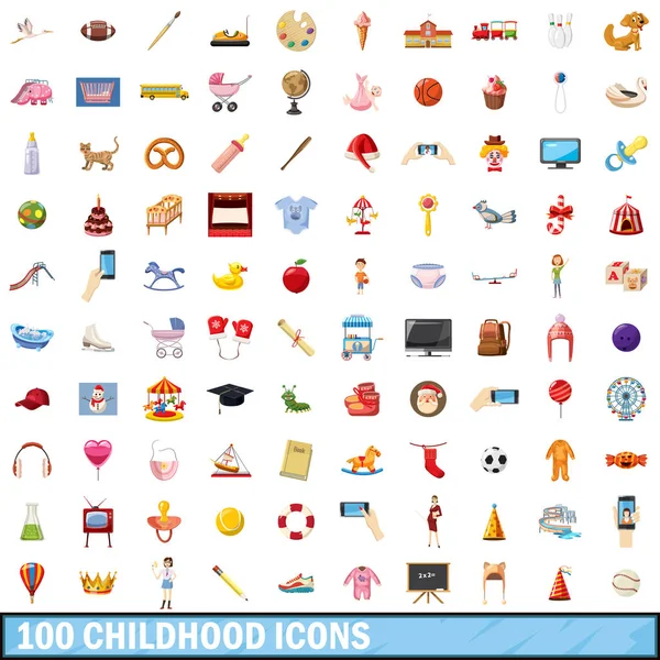 100 iconos de la infancia conjunto, estilo de dibujos animados — Vector de stock