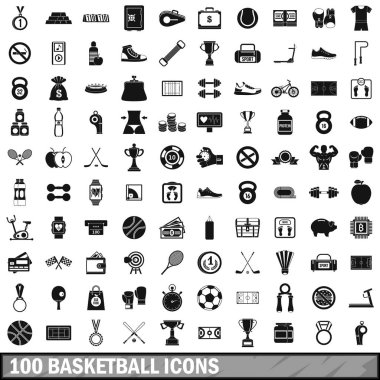 100 basketbol Icons set, basit tarzı