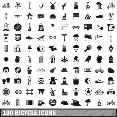 100 bisiklet Icons set, basit tarzı