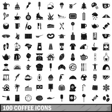 100 kahve Icons set, basit tarzı