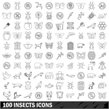 100 böcekler Icons set, anahat stili