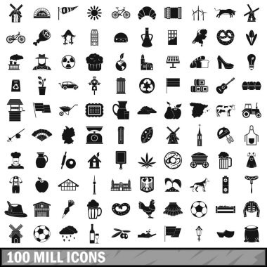 100 değirmen Icons set, basit tarzı