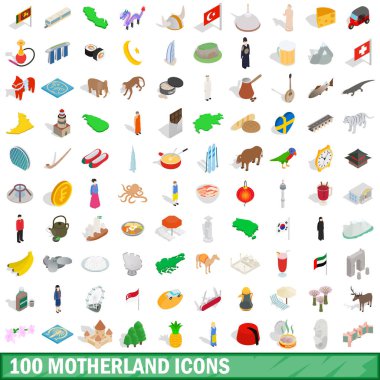 100 vatan Icons set, izometrik 3d stili