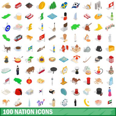 100 ulus Icons set, izometrik 3d stili