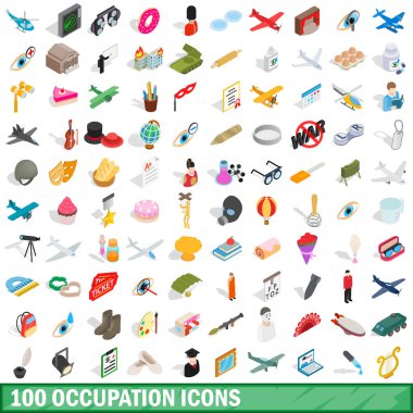 100 işgal Icons set, izometrik 3d stili