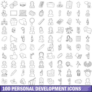 100 kişisel gelişim Icons set, anahat stili