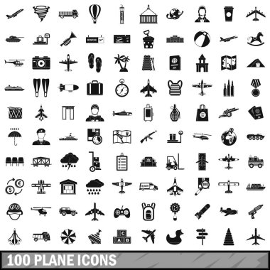 100 uçak Icons set, basit tarzı