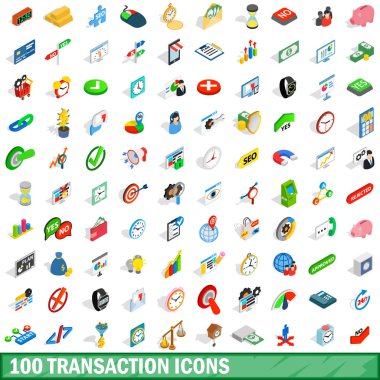100 işlem Icons set, izometrik 3d stili