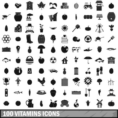 100 vitamin Icons set, basit tarzı