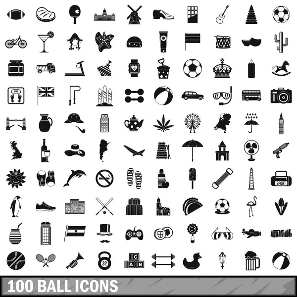 100 ball icons set, simple style — Stock Vector