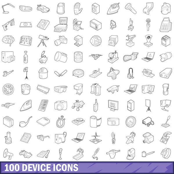 100 conjunto de ícones do dispositivo, estilo esboço — Vetor de Stock