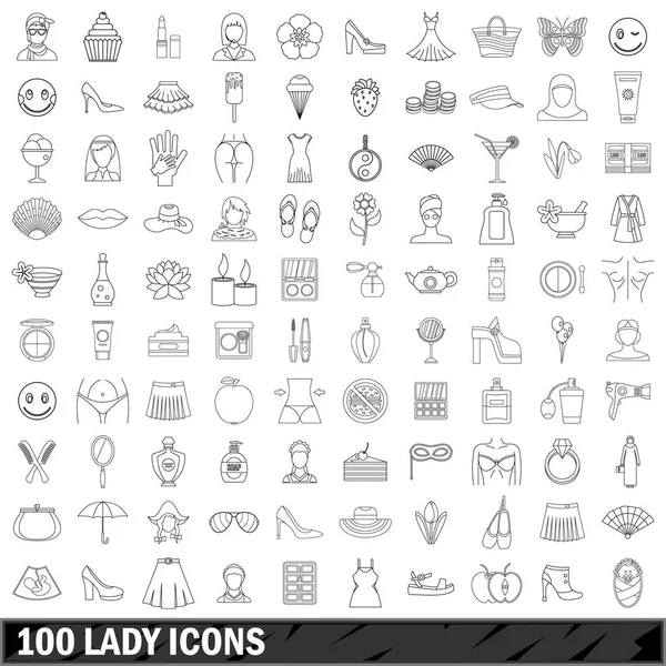 100 kadın Icons set, anahat stili