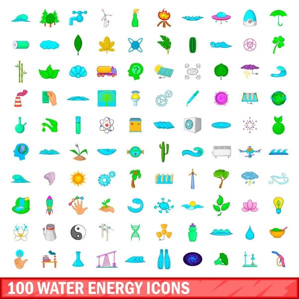 100 iconos de energía de agua conjunto, estilo de dibujos animados — Vector de stock