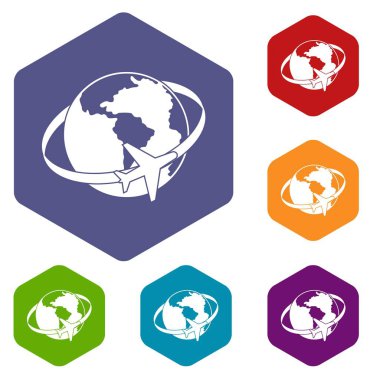 Dünya simgeleri seyahat altıgen ayarla