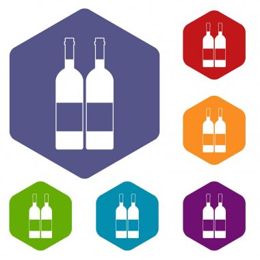 İki şişe şarap simgelerin altıgen ayarla