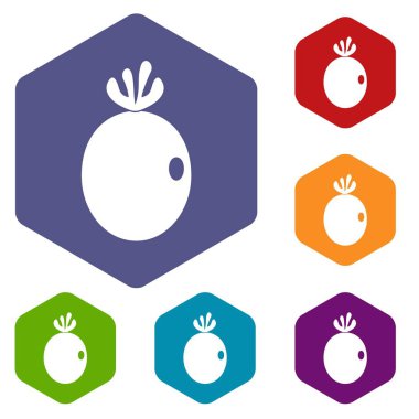 Altıgen Feijoa meyve Icons set