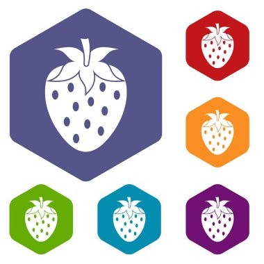 Altıgen bir çilek berry Icons set