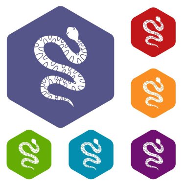 Altıgen siyah kıvranan yılan Icons set