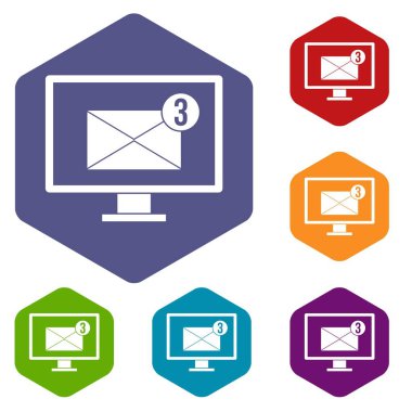 E-posta işareti simgeleri ile monitör ekran altıgen ayarla