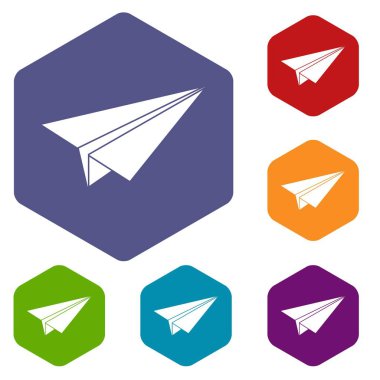 Altıgen kağıt uçak Icons set