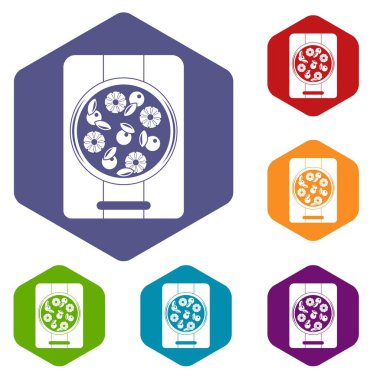 Ananas ve fesleğen Icons set gemide pizza