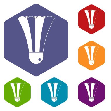 Altıgen siyah ve beyaz raketle Icons set