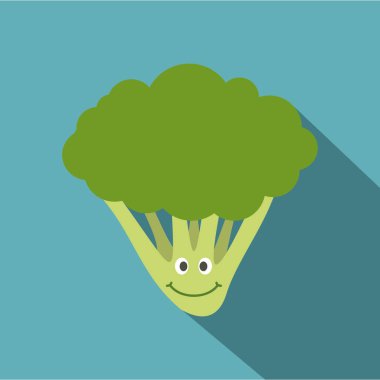 Taze gülümseyen brokoli simgesi, düz stil