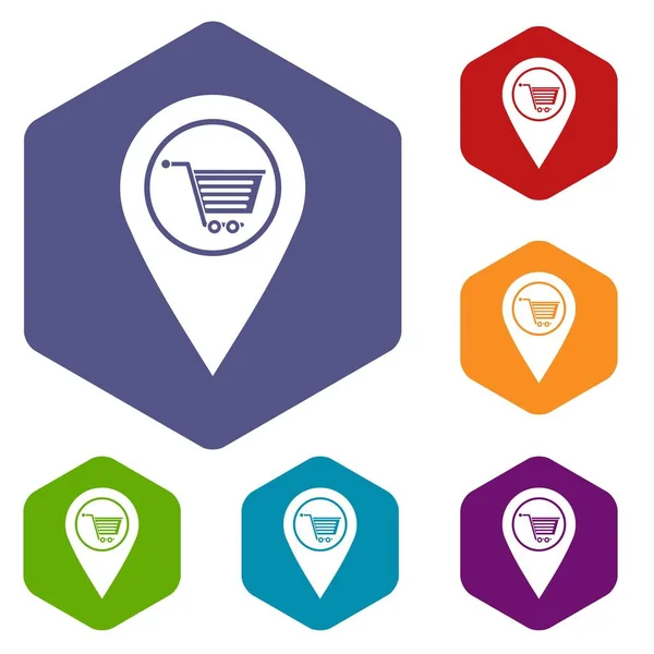 Geo-tag med shopping cart symbol ikoner anger — Stock vektor