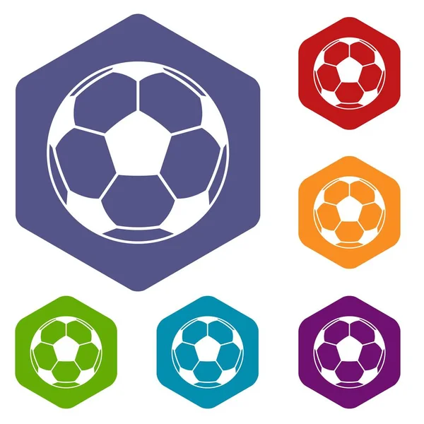 Fußball oder Fußball Ikonen gesetzt Sechseck — Stockvektor