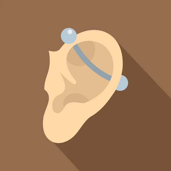 Oído humano con piercing icono, estilo plano — Vector de stock