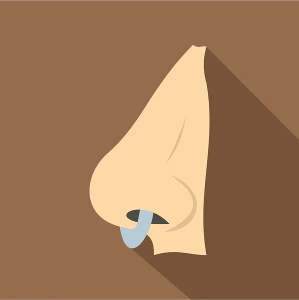 Menselijke neus met piercing pictogram, vlakke stijl — Stockvector