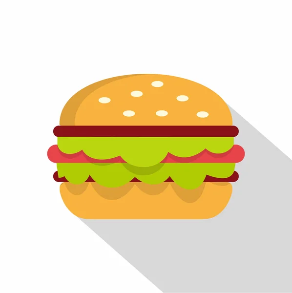 Classic burger with lettuce icon, flat style — Stock Vector