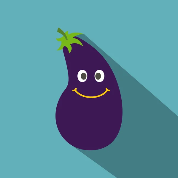 Icône d'aubergine souriante mignonne, style plat — Image vectorielle