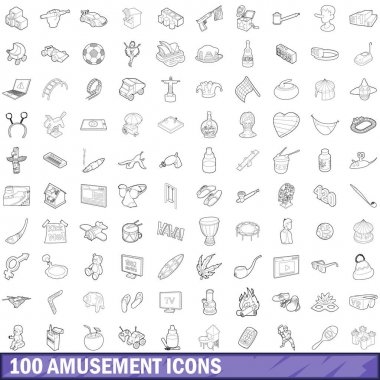 100 eğlence Icons set, anahat stili