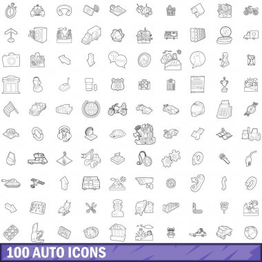 100 otomatik Icons set, anahat stili