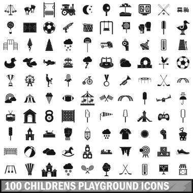 100 Çocuk Bahçesi Icons set, basit tarzı
