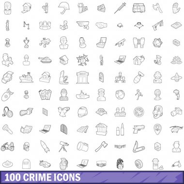 100 suç Icons set, anahat stili