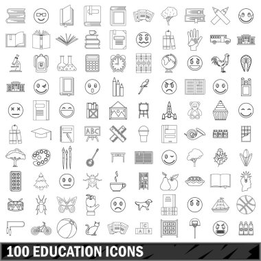 100 eğitim Icons set, anahat stili