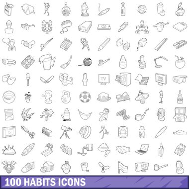 100 alışkanlıkları Icons set, anahat stili